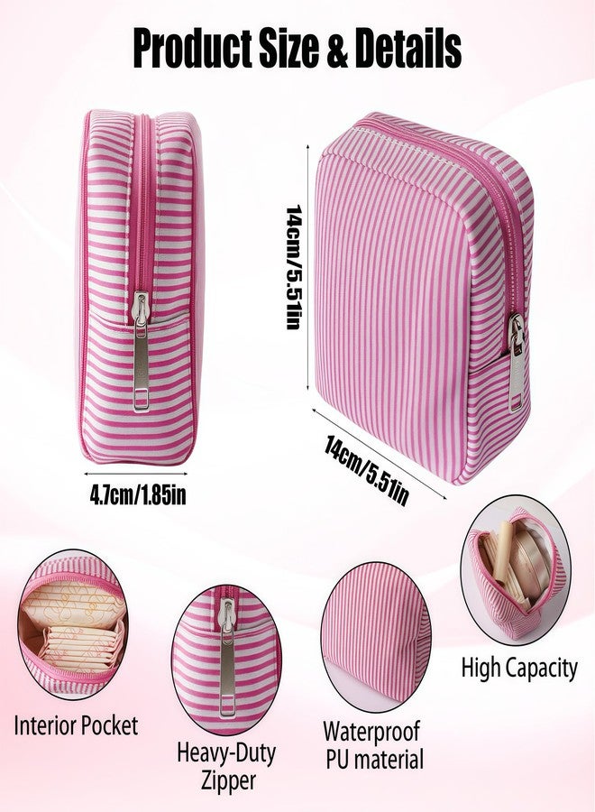 LUSTRIB 2PCS Sanitary Napkin Period bag, Waterproof PU Leather Sanitary Napkin Storage Bag for Women, Set of Pink Holographic & Striped Menstrual Storage Organizer for Travel - Image 2